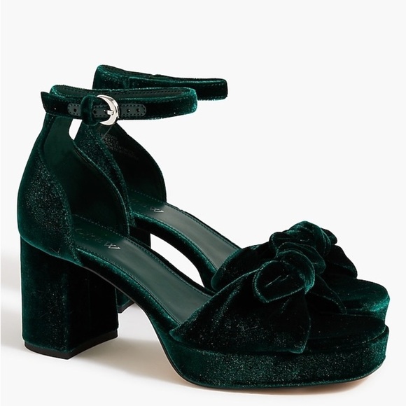 J Crew used Velvet bow platform heels CD250 - Picture 1 of 4